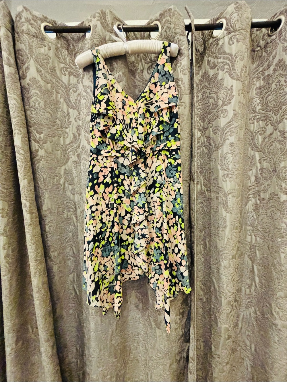 BCBGMaxAzria Floral Ruffle Mini Dress - Black, Pink & Lime